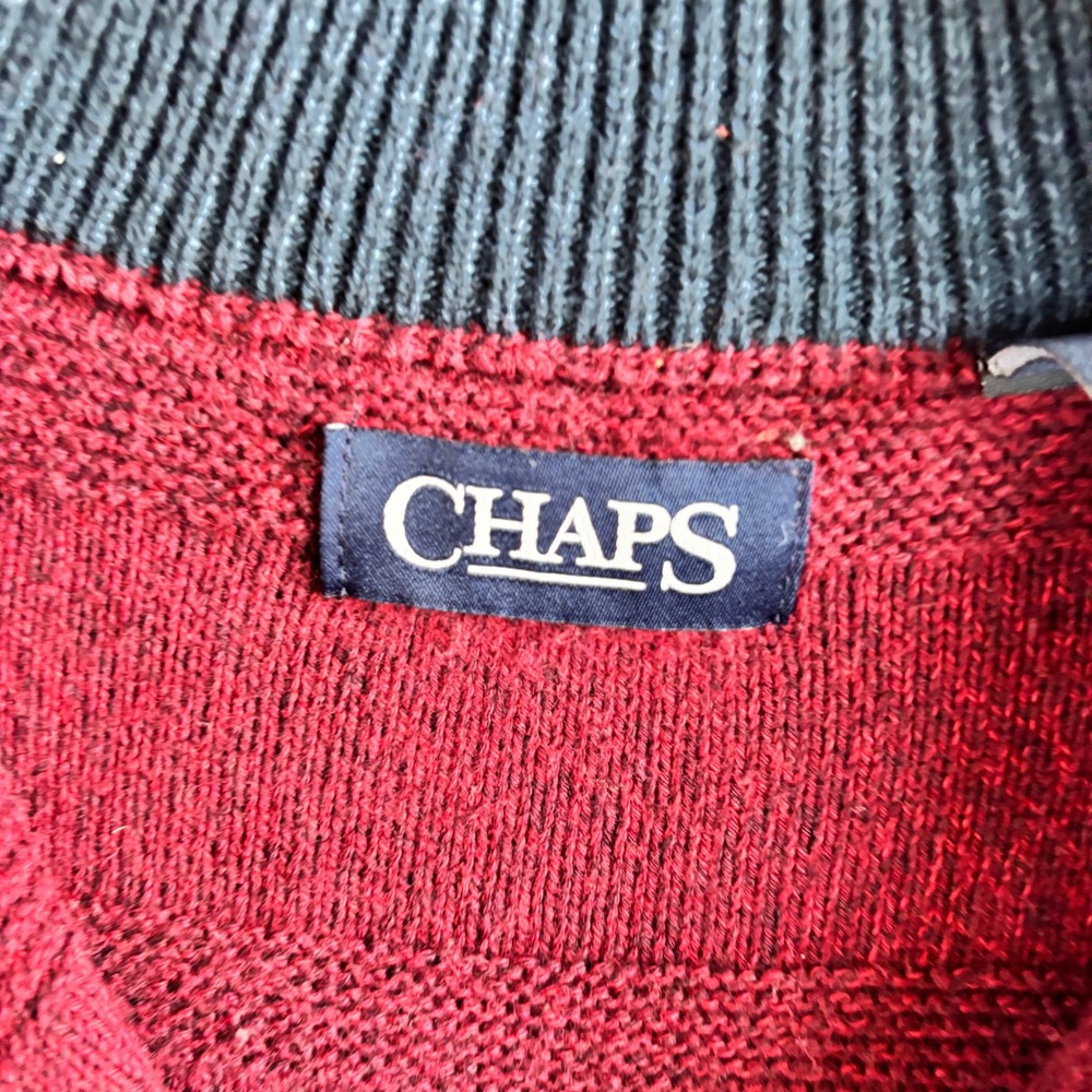 Chaps Mens Burgundy Red Textured Stripe Mock Neck Quarter Button Sweater Large - Picture 6 of 8